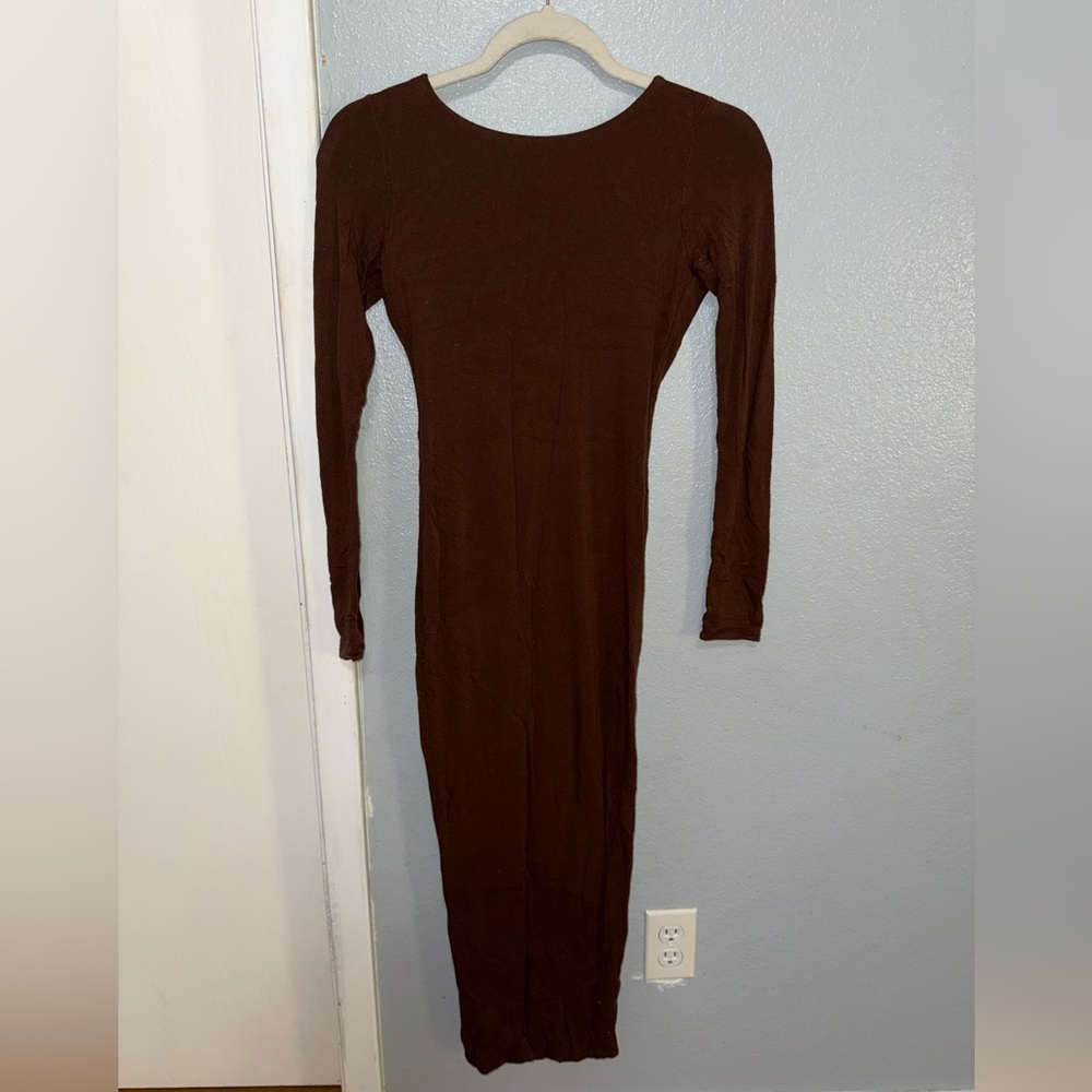Naked Wardrobe Chocolate Long Sleeve Dress